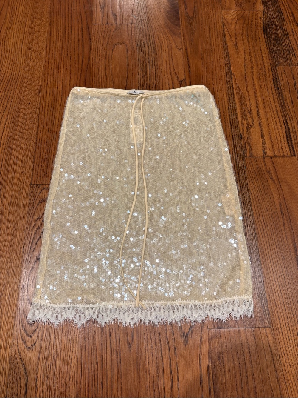 Eliou Sequin Lace Hem Pencil Skirt in Cream